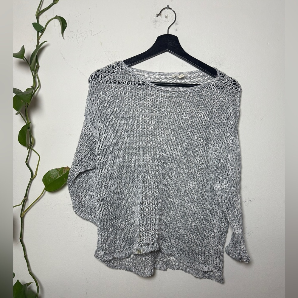 Eileen Fisher Wide Open Knit Silver Gray Sweater -